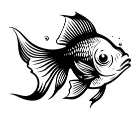 goldfish, golden fish Animal fish illustration black and white side view outline image