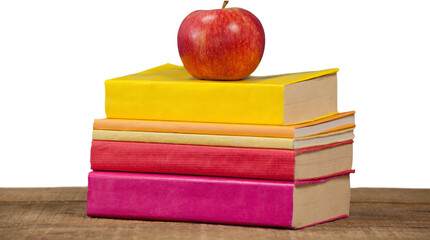 Naklejka premium Apple with books on table