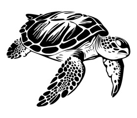 Swimming sea turtle icon sea animal black symbol, underwater animals