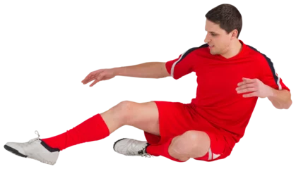 Foto op Plexiglas Fit football player jumping and kicking © vectorfusionart