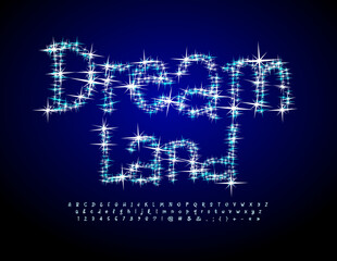 Vector magic tmblem Dream Land. Funny Font with Sparkling Stars. Unique Alphabet letters, numbers and Symbols.