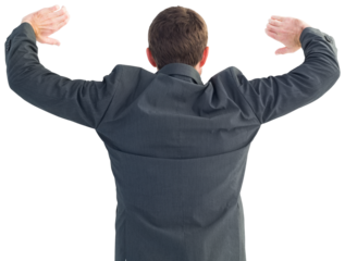 Businessman standing with hands up