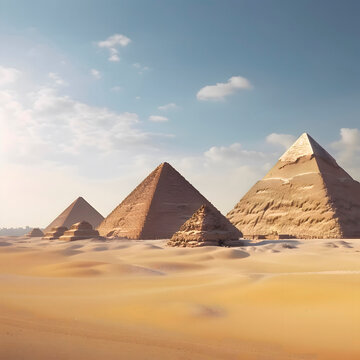  Egyptian pyramids in sunny created with Generative AI technology.