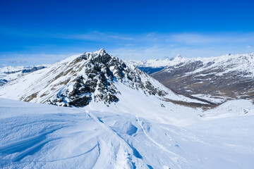 Fototapeta na wymiar Beautiful backcountry skiing in Queyras, French Alps, France Europe