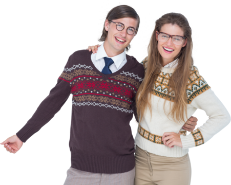 Happy geeky hipster couple embracing - Powered by Adobe