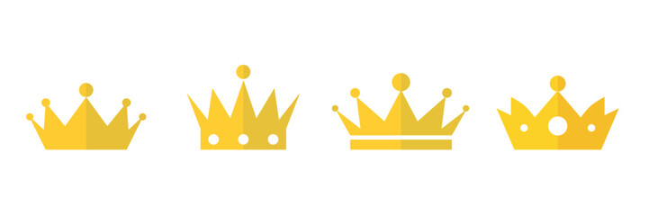 set flat crown icon. Crown design, golden royal crown isolated on white background. Vector illustration