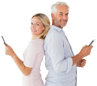 Portrait of couple holding smartphone