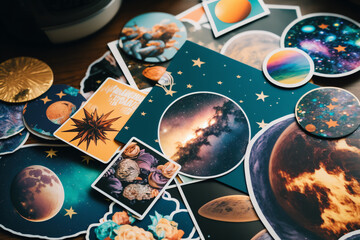 stickers of space and galaxy theme. digital art illustration. generative AI - obrazy, fototapety, plakaty