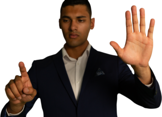 Man touching invisible screen