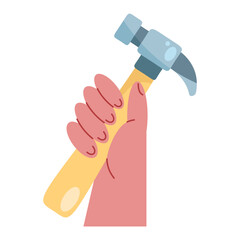 hand with hammer tool