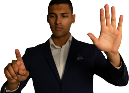 Man touching invisible screen