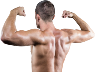 Shirtless athlete flexing muscles