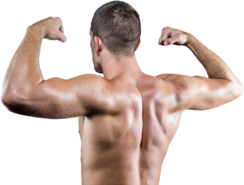 Shirtless athlete flexing muscles