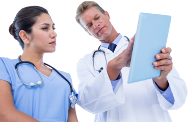Doctor and nurse using digital tablet