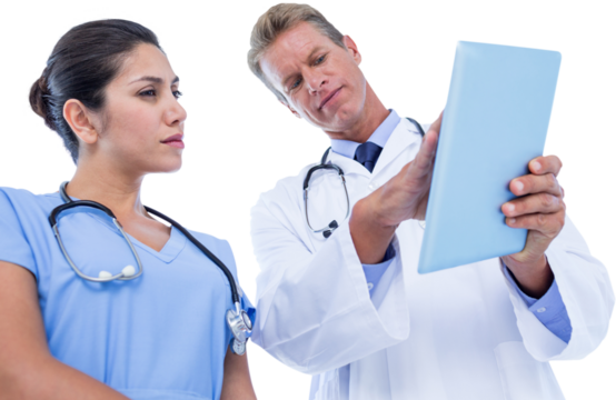 Doctor and nurse using digital tablet
