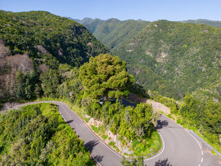 Aerial View at Green Volcanic Hills near Los Sauces at La Palma Island, Canary Islands, Spain. 