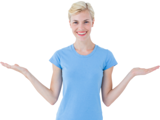 Portrait of happy woman gesturing