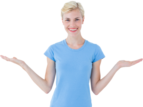 Portrait of happy woman gesturing