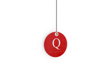 Digital composite image of red sale tag with letter Q