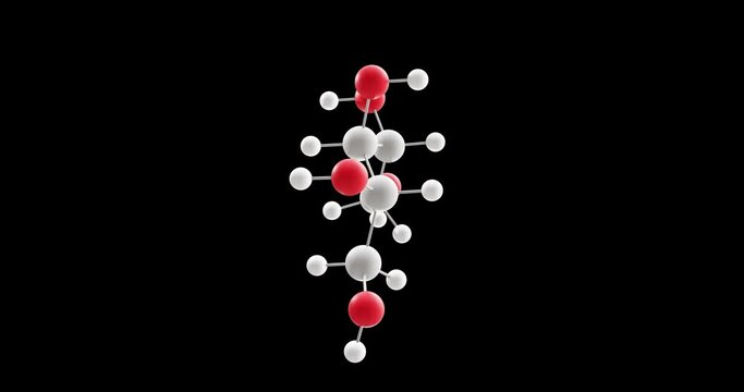 xylitol molecule, rotating 3D model of sugar alcohol, looped video with alpha channel