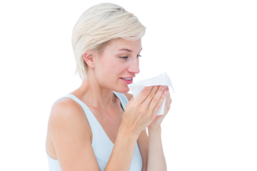 Sick blonde sneezing