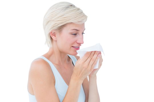 Sick blonde sneezing