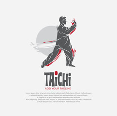Silhouette of person with tai chi gesture position vector draming.Suitable for martial arts logo and illustration