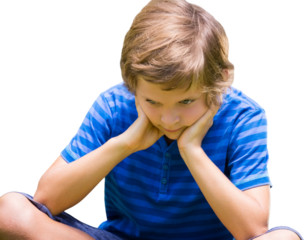 Tensed boy looking down