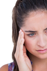 Close-up of beautiful woman suffering from headache