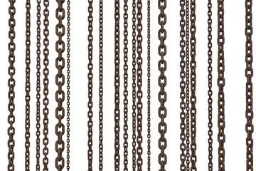 3d image of linked metallic rusty chains hanging