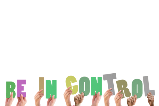 Colorful alphabet spelling be in control held up by people 