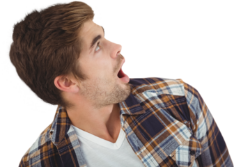 Shocked hipster looking up