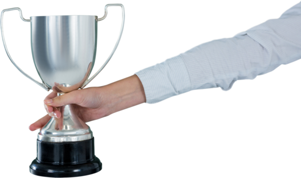 Cropped hand of businesswoman holding trophy - Powered by Adobe