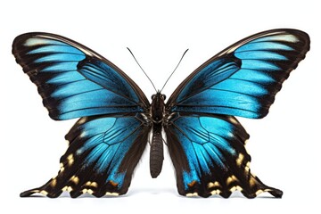 Obraz na płótnie Canvas Blue butterfly, Papilio Ulysses, isolated on white background. Generative AI