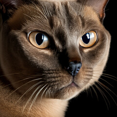 Studio shot with cute burmese cat portrait with the curiosity and innocent look as concept of modern happy domestic pet in ravishing hyper realistic detail by Generative AI.