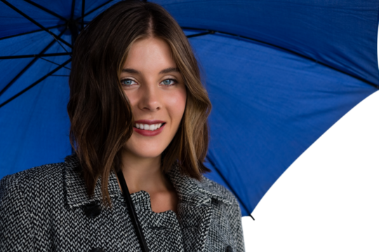 Close up portrait of woman with blue umbrella - Powered by Adobe