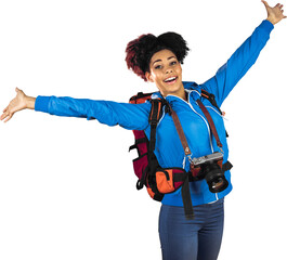 Ecstatic young woman with arms outstretched