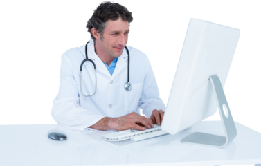 Doctor working on computer at desk