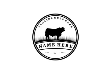 Retro Vintage Farm Cattle Angus Livestock Beef Emblem Label logo design vector