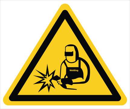 Welding area, warning sign, welding protection device