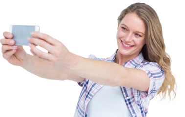 Pretty hipster taking selfie with smartphone