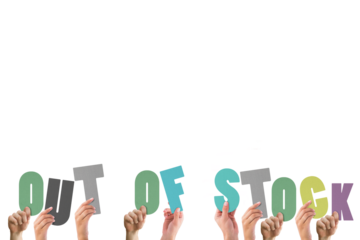 Colorful alphabet spelling out of stock held up by people 