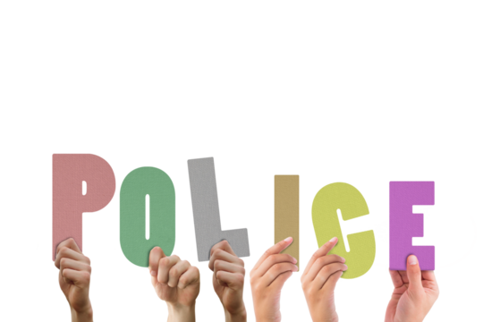 Hands holding colorful word police  - Powered by Adobe