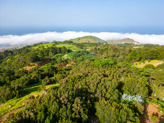 Aerial View at Green Volcanic Hills near Villa de Valverde at El Hierro Island. Canary Island, Spain.