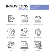 Donation and charity - line design style icons set