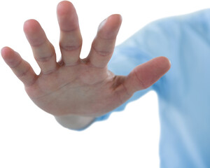 Cropped hand of man over invisible screen