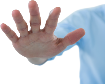 Cropped hand of man over invisible screen