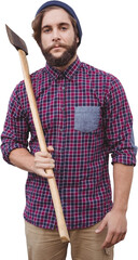 Portrait of hipster holding axe
