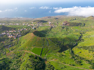 Aerial View at Green Volcanic Hills near Villa de Valverde at El Hierro Island. Canary Island, Spain. - obrazy, fototapety, plakaty