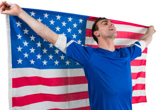 American soccer fan holding flag - Powered by Adobe